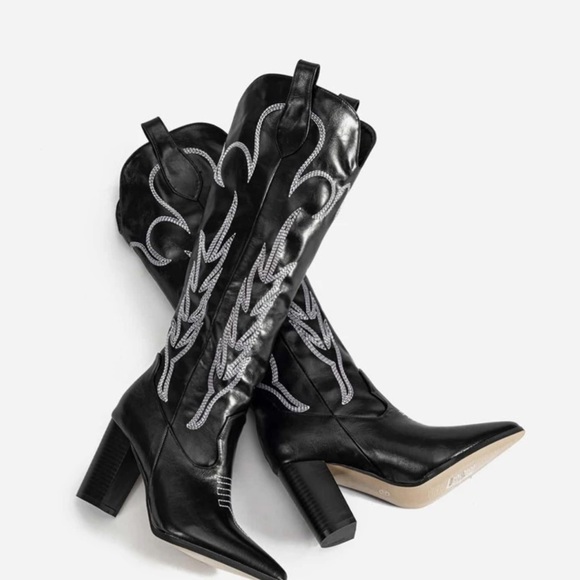 NEW🔥 Embroidered Black Cowboy Cowgirl Western Boots - Picture 3 of 7